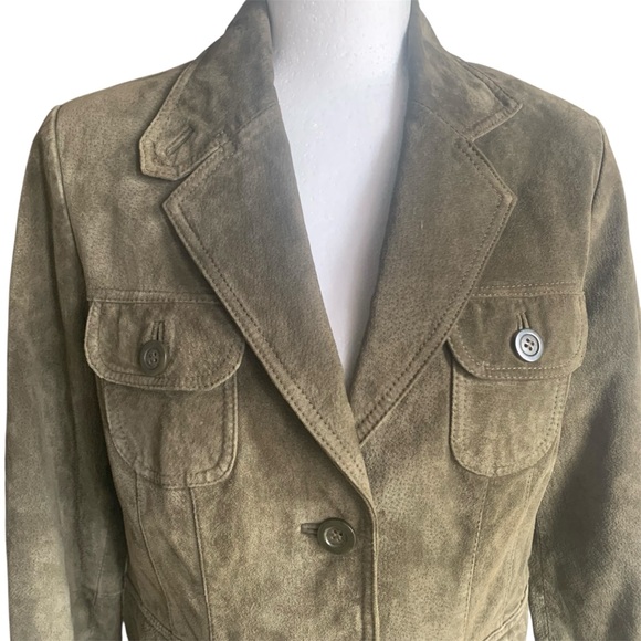 Suede Jacket Olive Green Utility Jacket Bush Blazer Transitional Season Coat M - Picture 4 of 12